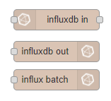 Screenshot showing the installed influxdb nodes in the palette