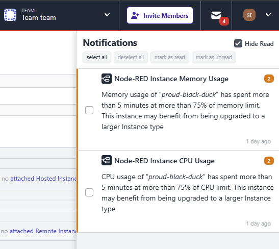 Screenshot of the new resource notifications